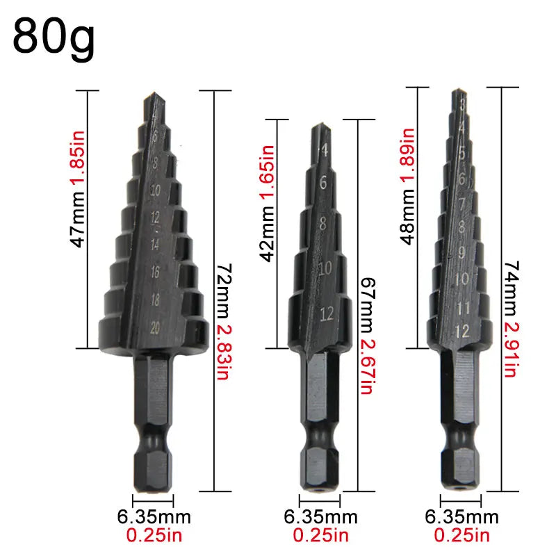 3pc Black Hexagonal Shank Drill Bit Set