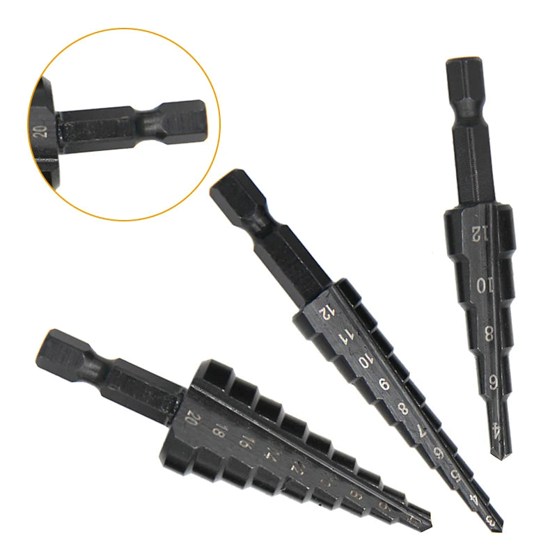 3pc Black Hexagonal Shank Drill Bit Set