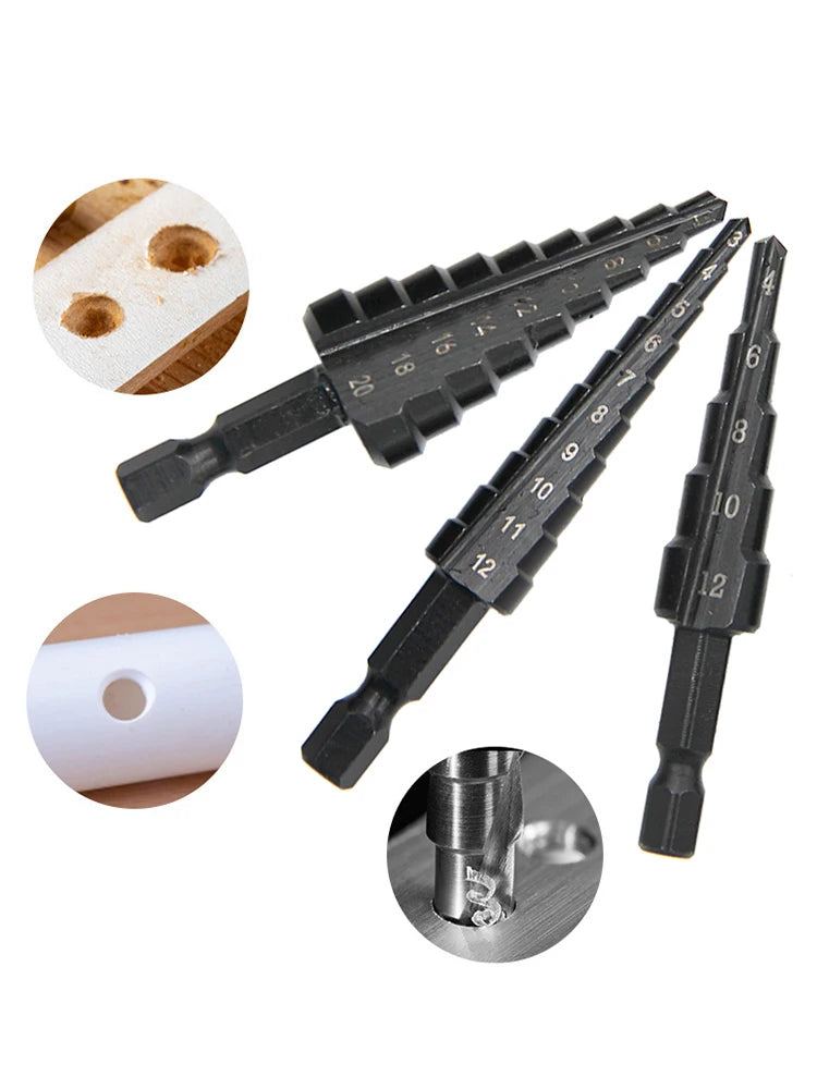 3pc Black Hexagonal Shank Drill Bit Set
