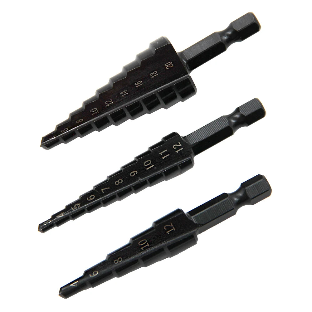 3pc Black Hexagonal Shank Drill Bit Set