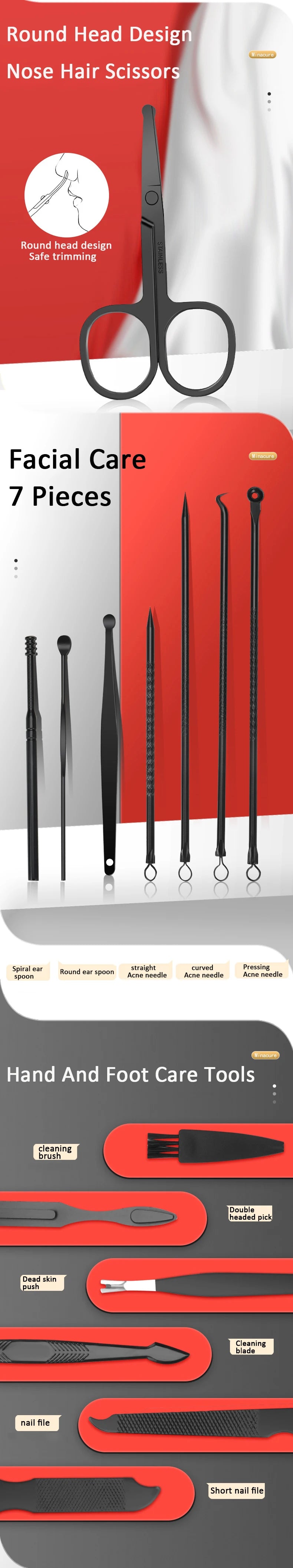 7/10/12/18/20/24PCS Professional Manicure Stainless Steel Set