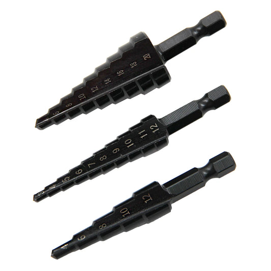 3pc Black Hexagonal Shank Drill Bit Set